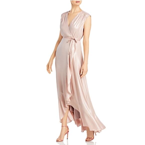 Metallic Satin High Low Wrap Evening Gown Pink Size 6 by AQUA Sleeveless Formal - Picture 12 of 14